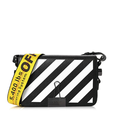 Saffiano Striped Mini Diag Binder Clip Bag Black White Yellow