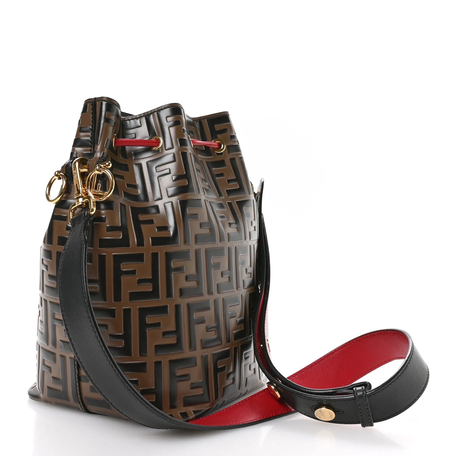 Vitello Grace F Is  Bi-Color FF 1974 Embossed Grande Mon Tresor Bucket Bag Maya Black Fragola