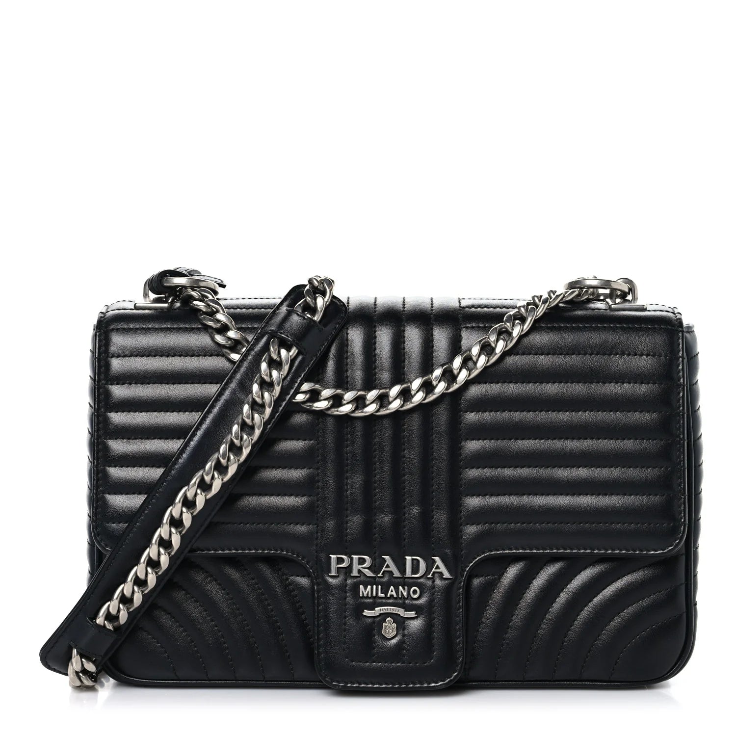 Soft Calfskin Impunture Diagramme Large Chain Flap Shoulder Bag Black