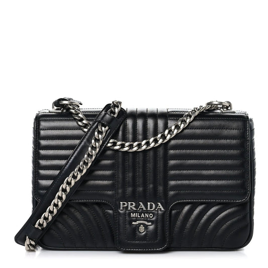 Soft Calfskin Impunture Diagramme Large Chain Flap Shoulder Bag Black