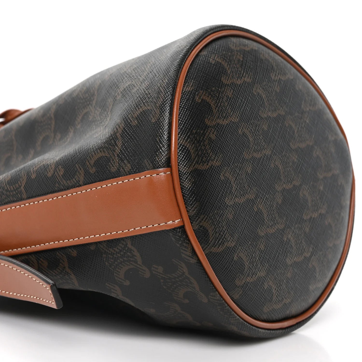 Triomphe Canvas Calfskin Small Drawstring Bucket Bag Tan