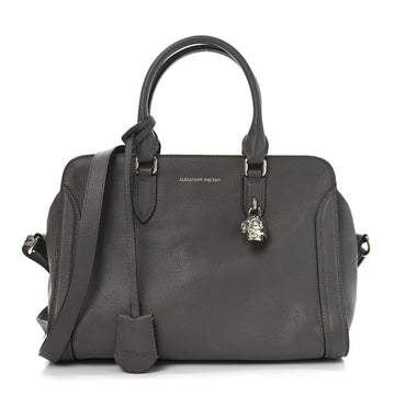 Pebbled Calfskin Small Skull Padlock Zip around Tote Dark Grey
