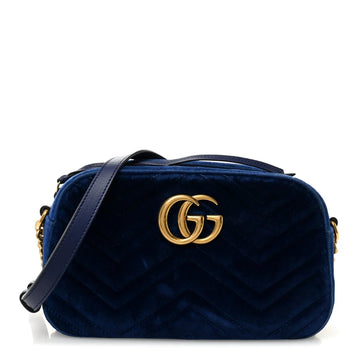 Velvet Matelasse Small GG Marmont Chain Shoulder Bag Cobalt