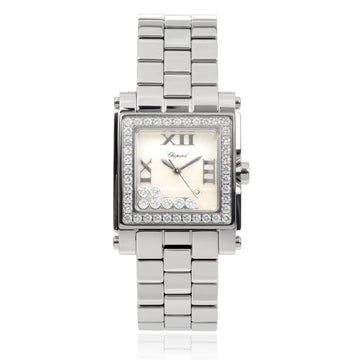 Unworn  Happy Sport Square, Stainless Steel and 18K White Gold, 7 Floating Diamonds, 30Mm X 27Mm, Ref# 278505-2001, Box and Papers