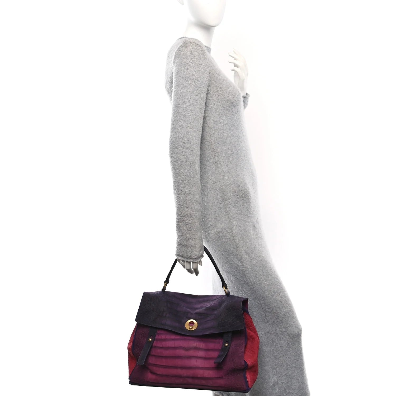 Nubuck Crocodile Embossed Large Muse Two Purple Pink