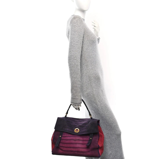 Nubuck Crocodile Embossed Large Muse Two Purple Pink