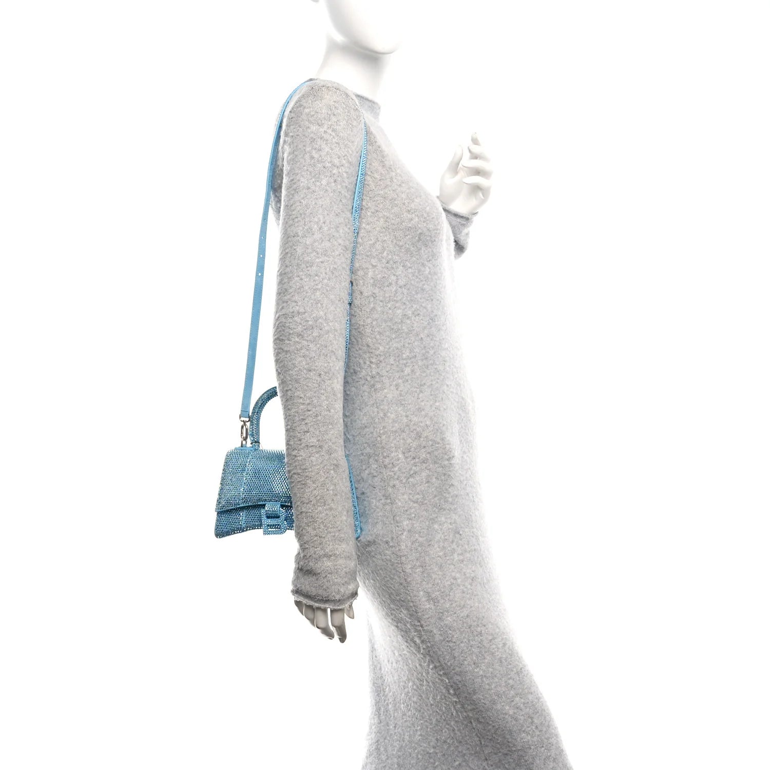 Strass Suede Hourglass Top Handle Bag XS Light Blue