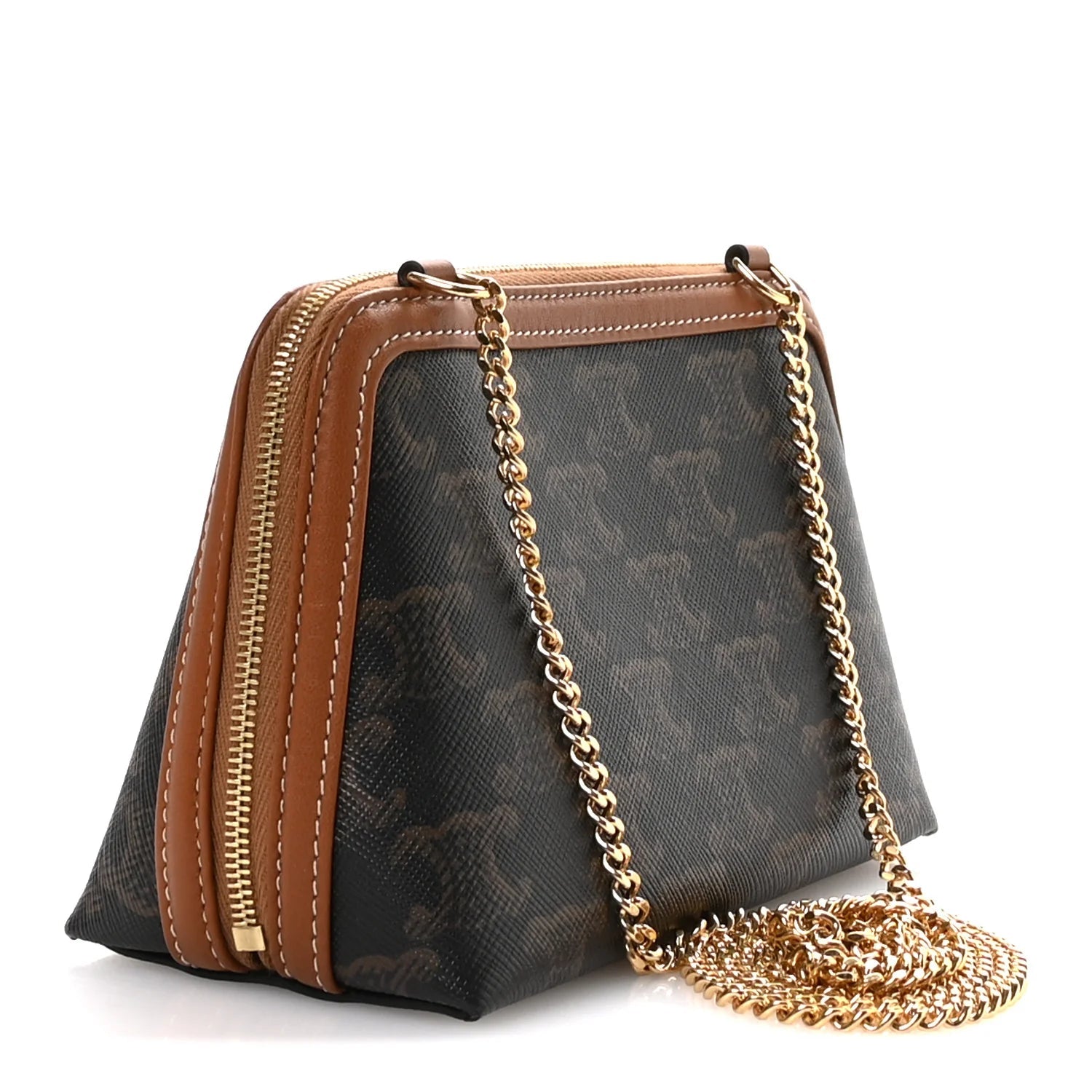 Triomphe Canvas Lambskin Clutch on Chain Tan