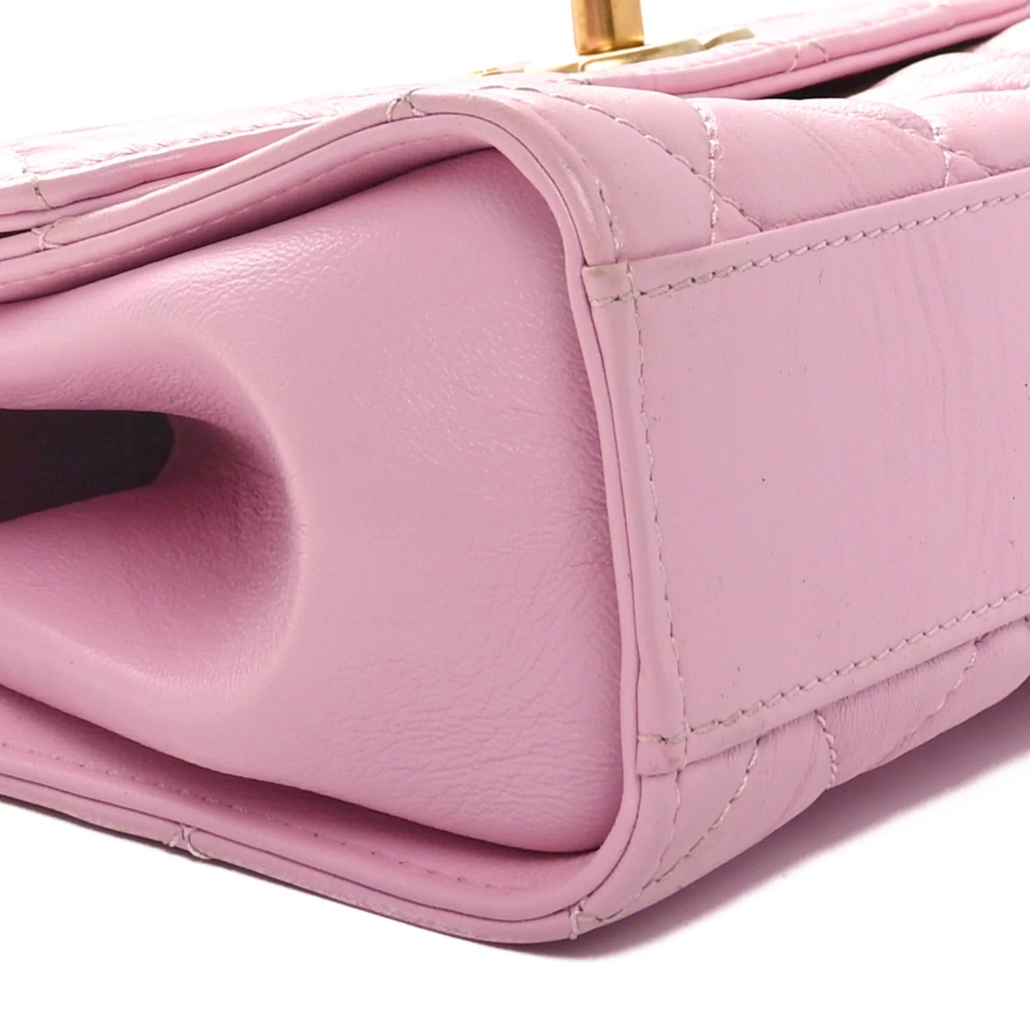 Crumpled Lambskin Quilted Mini CC Links Top Handle Flap Light Pink