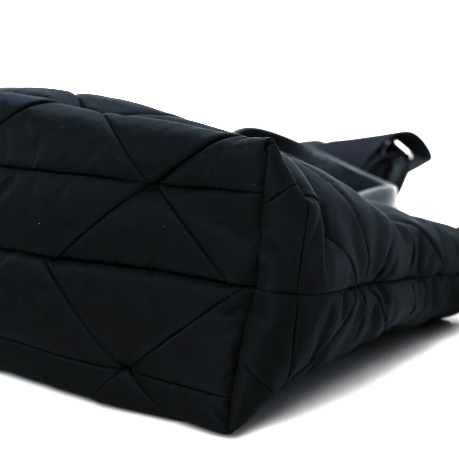 Re-Nylon Nappa Triangle Quilted Padded Double Handled Zip Pocket Tote Black