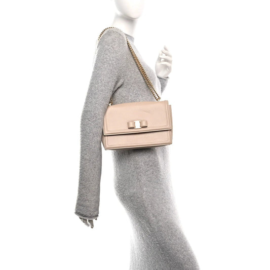 Printed Calfskin Ginny Shoulder Bag Beige