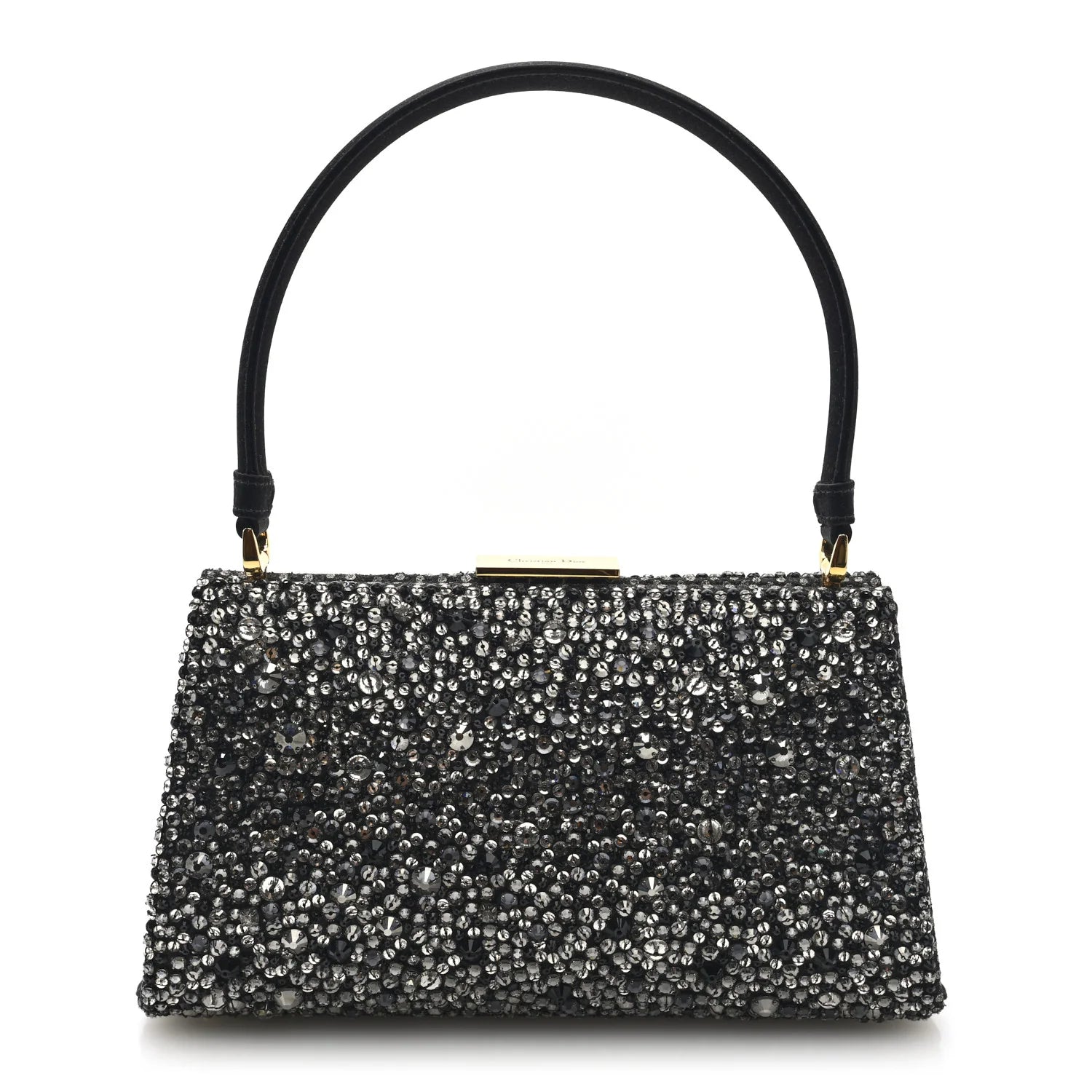 Satin Sequin Frame Bag Black