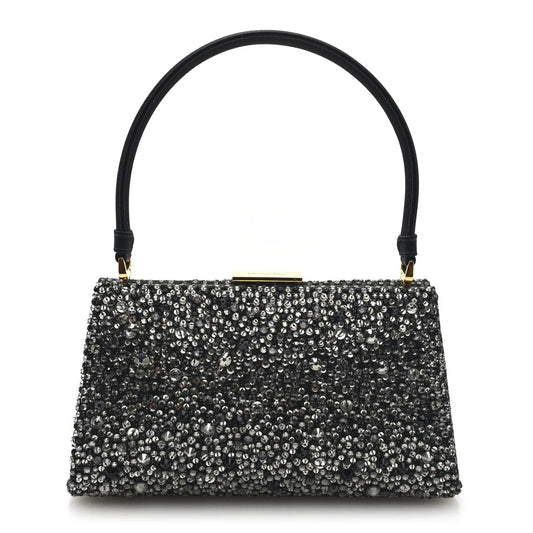 Satin Sequin Frame Bag Black