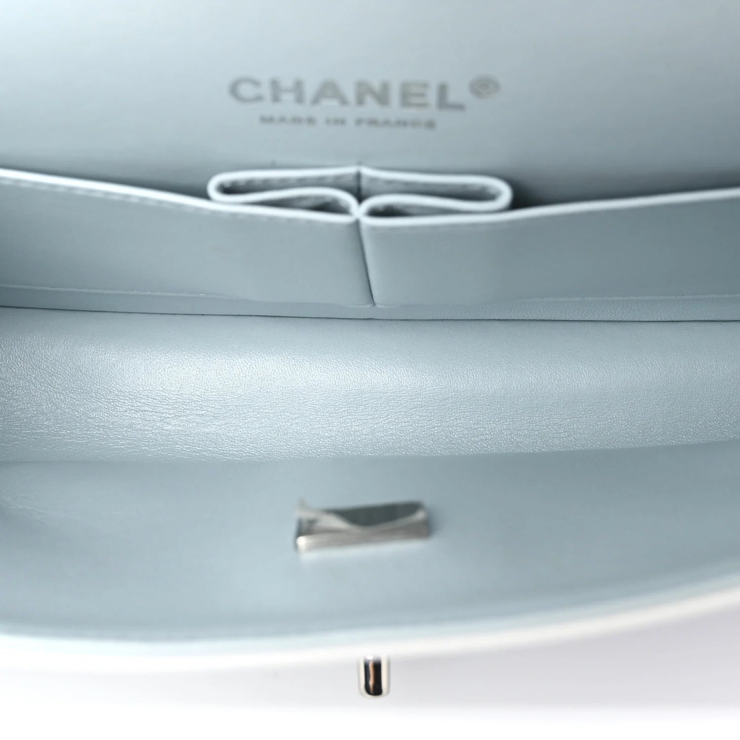 Perforated Lambskin Quilted Medium Double Flap Light Blue Light Purple White