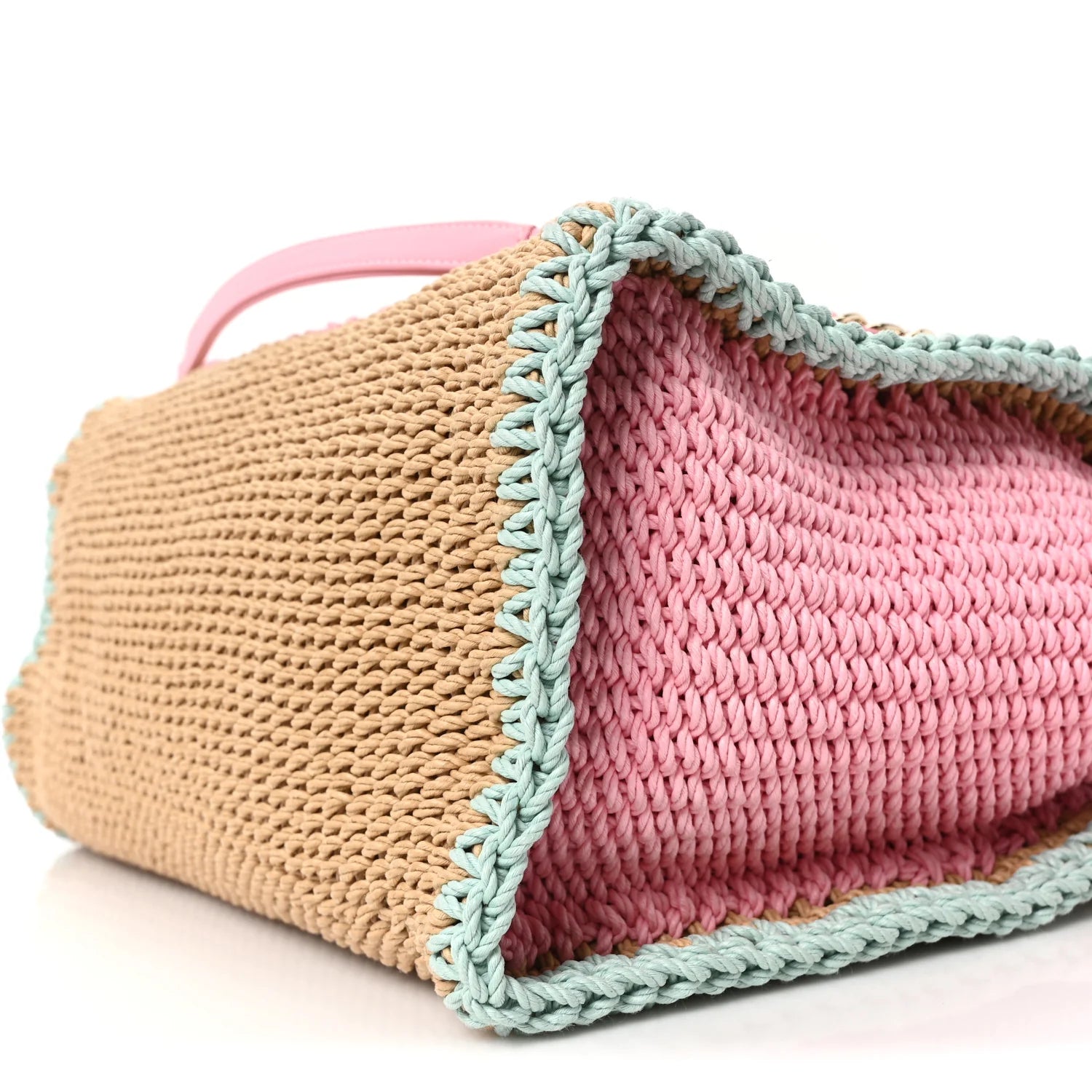 Raffia Crochet Medium Deauville Tote Beige Light Pink Green