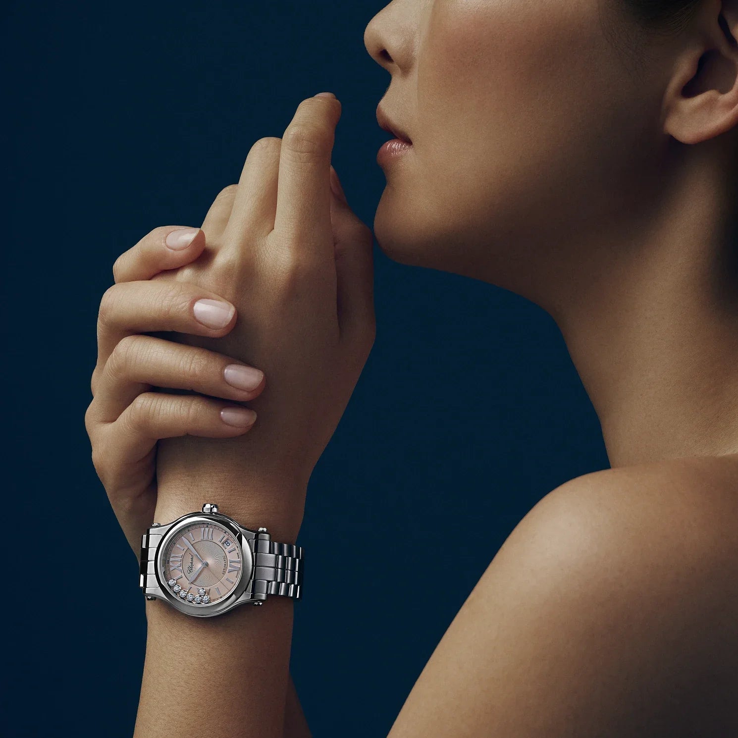 Unworn  Happy Sport, Stainless Steel, 7 Floating Diamonds, 36Mm, Ref# 278559-3025, Box and Papers