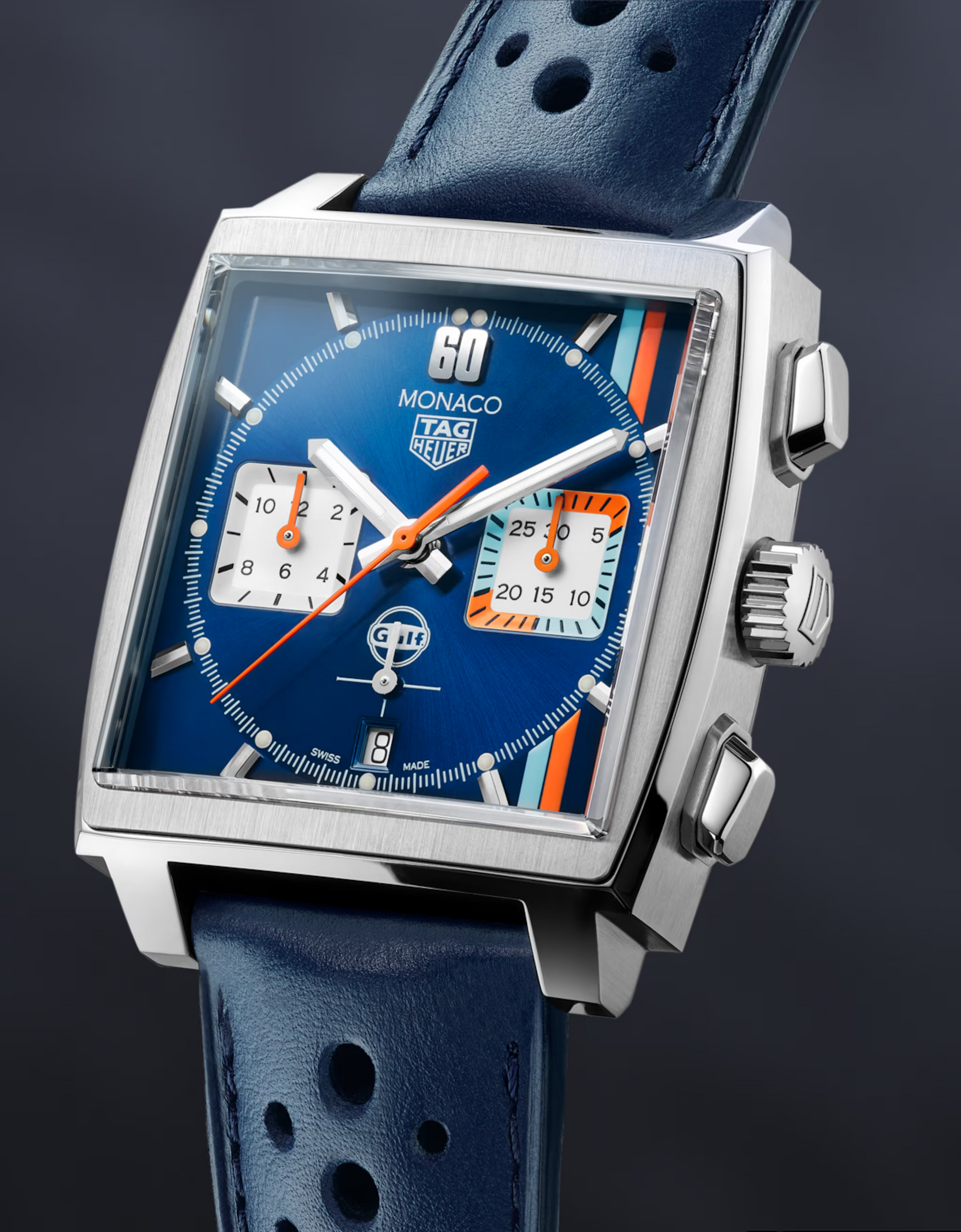 Unworn  Monaco Gulf, Chronograph Automatic, Stainless Steel, 39Mm, Ref# CBL2115.FC6494, Box and Papers