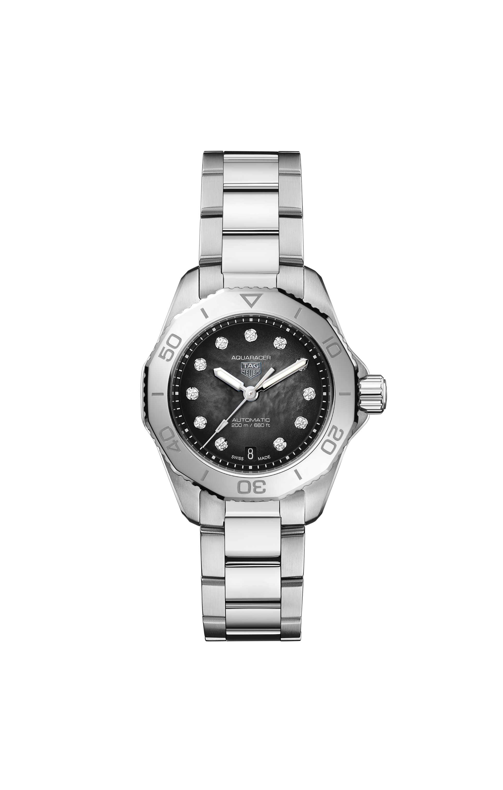 Unworn  Aquaracer Professional 200 Date, 30Mm, Stainless Steel and 11 Diamonds, Ref# WBP2410.BA0622, Box & Papers