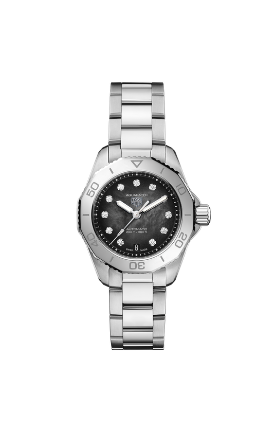 Unworn  Aquaracer Professional 200 Date, 30Mm, Stainless Steel and 11 Diamonds, Ref# WBP2410.BA0622, Box & Papers