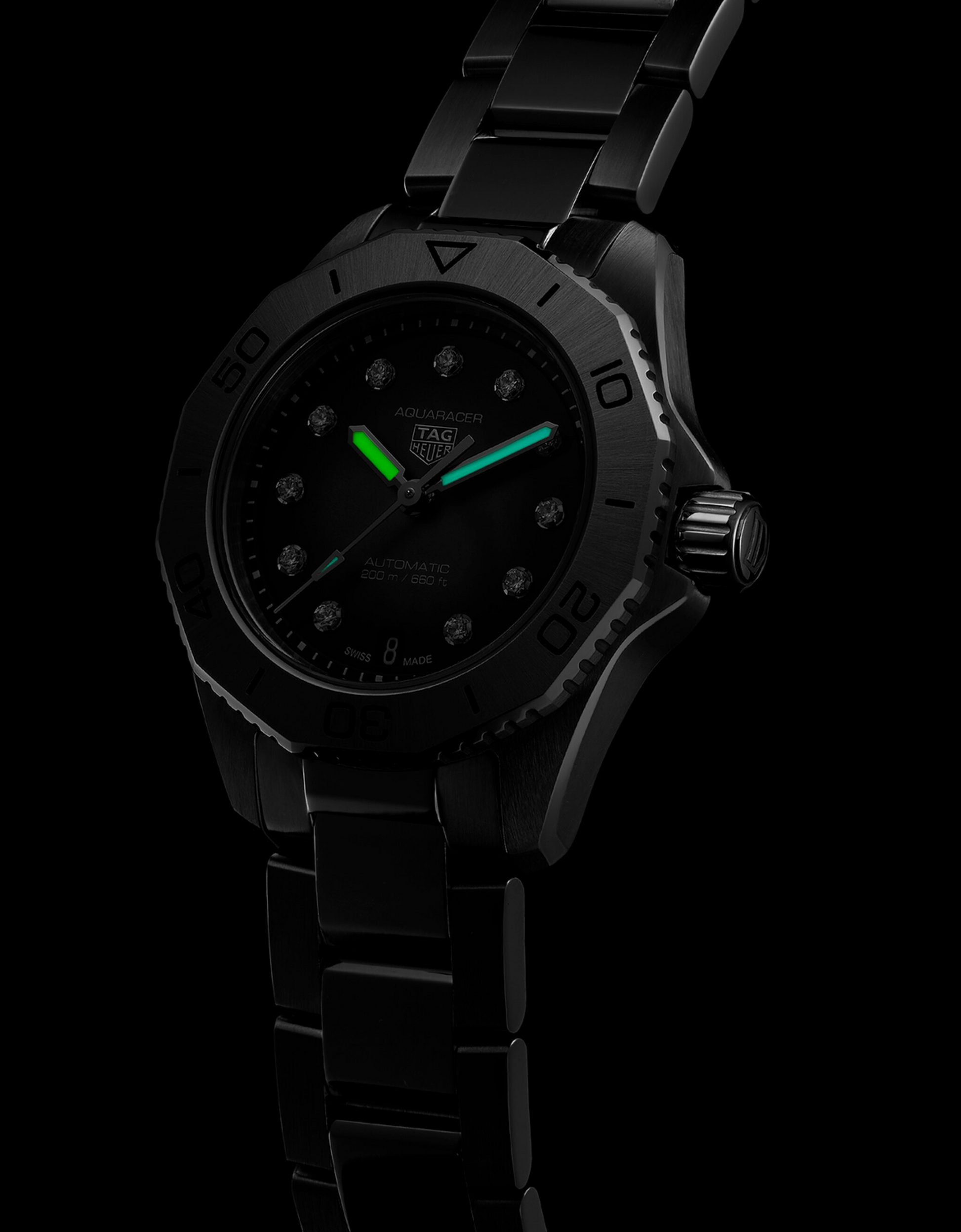 Unworn  Aquaracer Professional 200 Date, 30Mm, Stainless Steel and 11 Diamonds, Ref# WBP2410.BA0622, Box & Papers