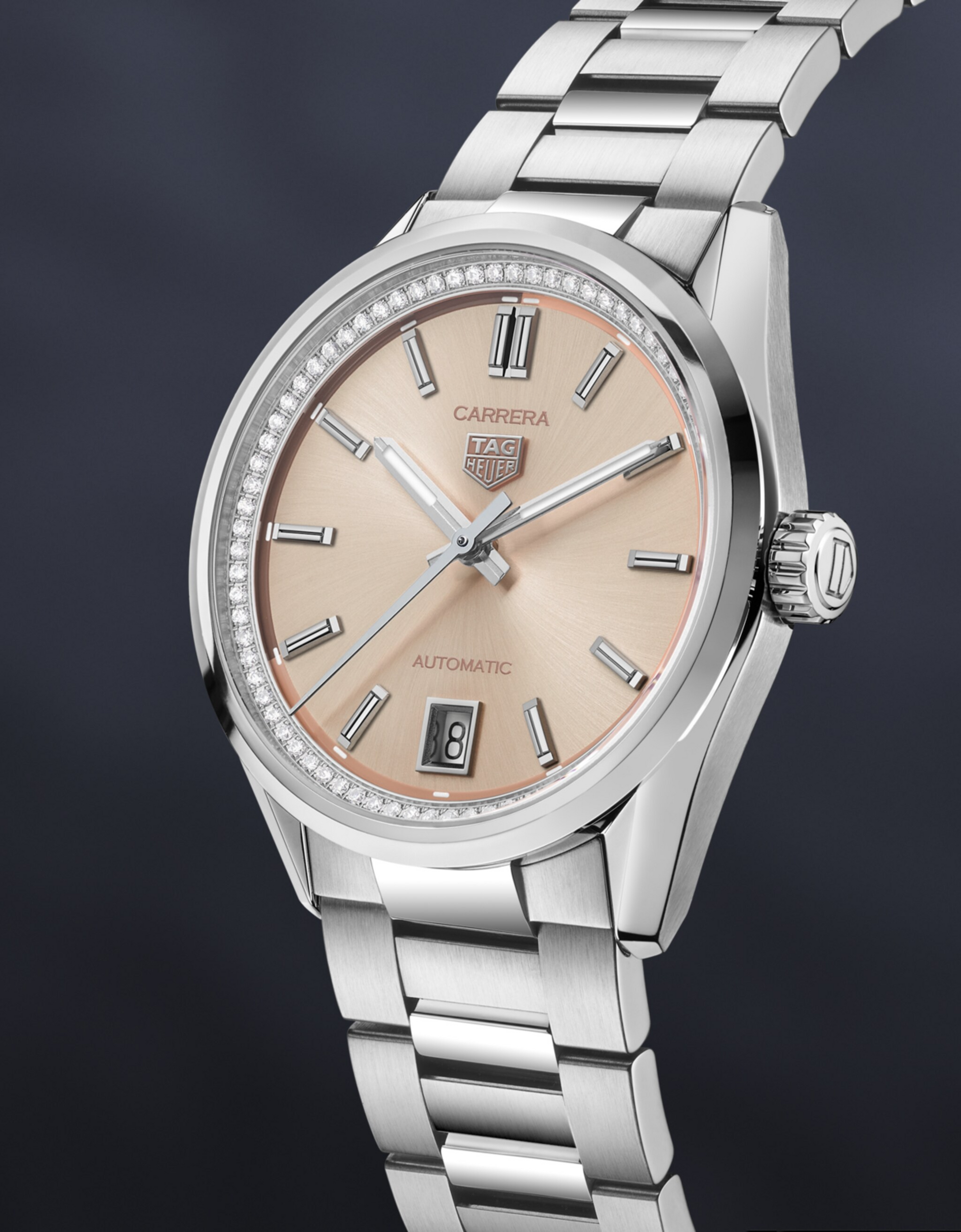 Unworn  Carrera Calibre 7 Date, Stainless Steel Set with Diamonds, 36Mm, Ref# WBN231A.BA0001, Box & Papers