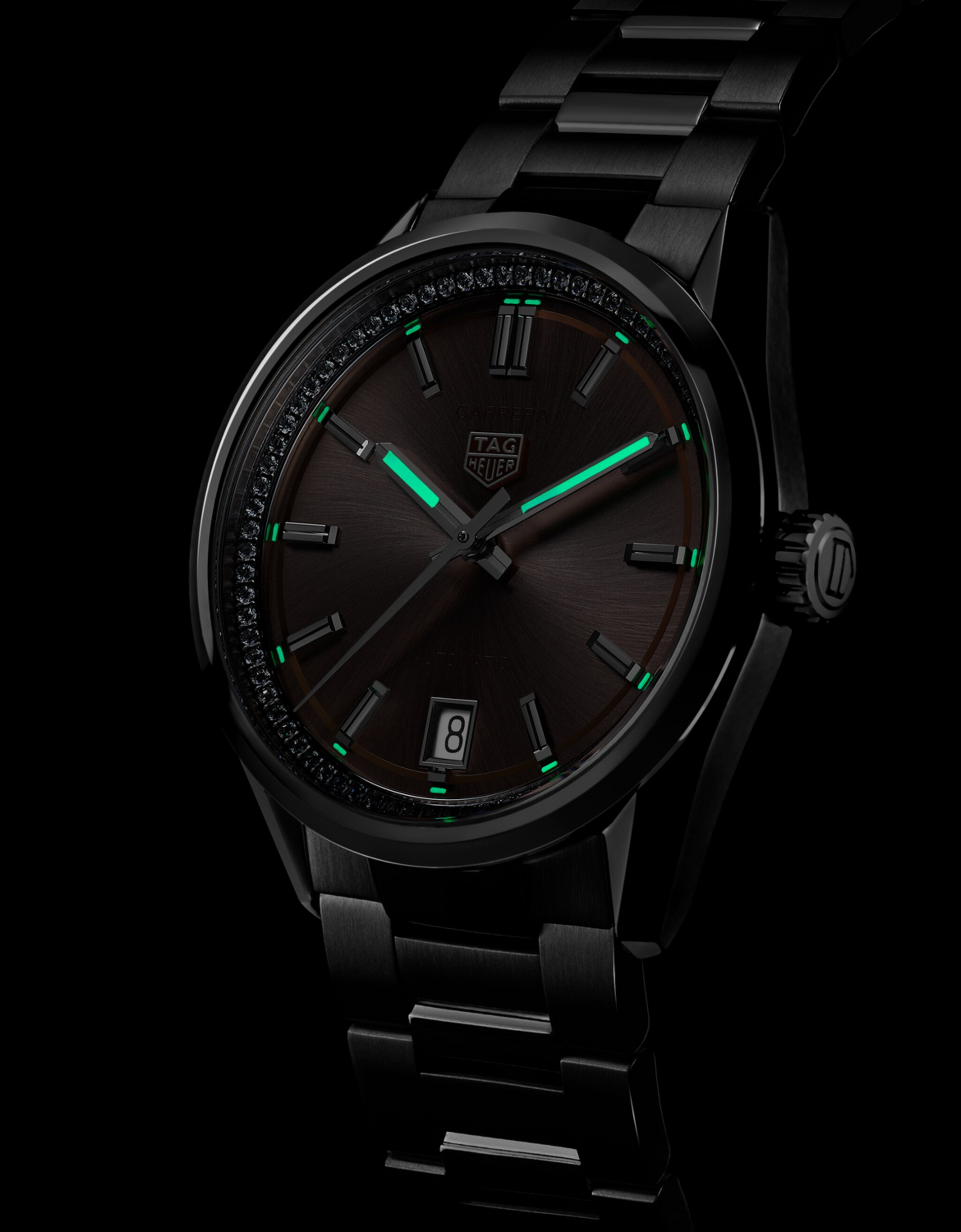 Unworn  Carrera Calibre 7 Date, Stainless Steel Set with Diamonds, 36Mm, Ref# WBN231A.BA0001, Box & Papers