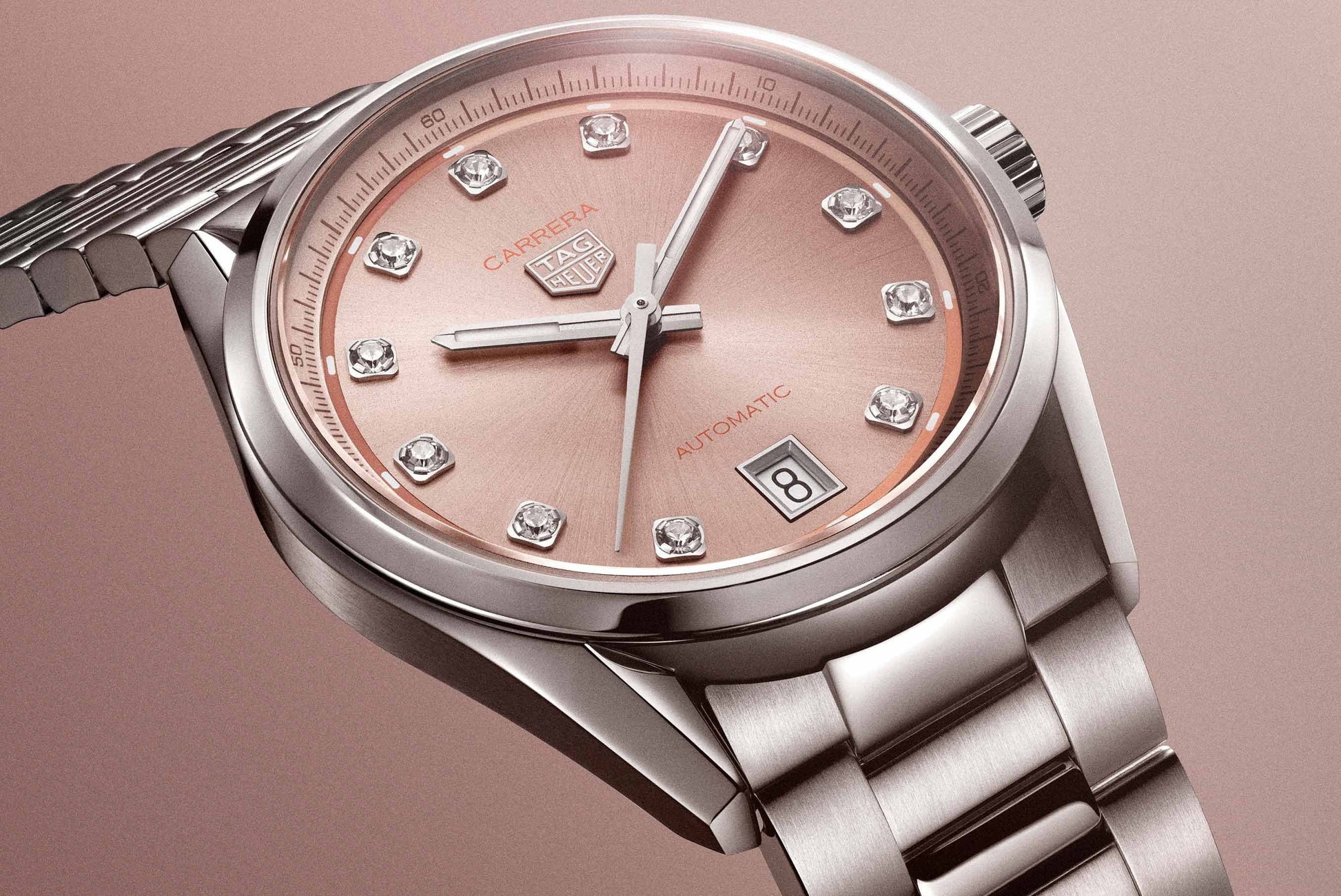 Unworn  Carrera Calibre 7 Date, Stainless Steel Set with Diamonds, 36Mm, Ref# WBN231D.BA0001, Box & Papers