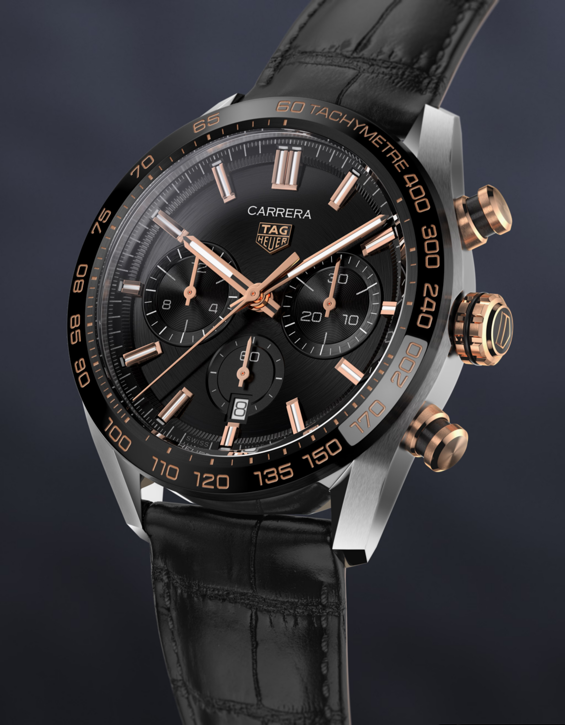 Unworn  Carrera Chronograph, Stainless Steel, 18K Rose Gold and Ceramic, 44Mm, Ref# CBN2A5A.FC6481, Box & Papers