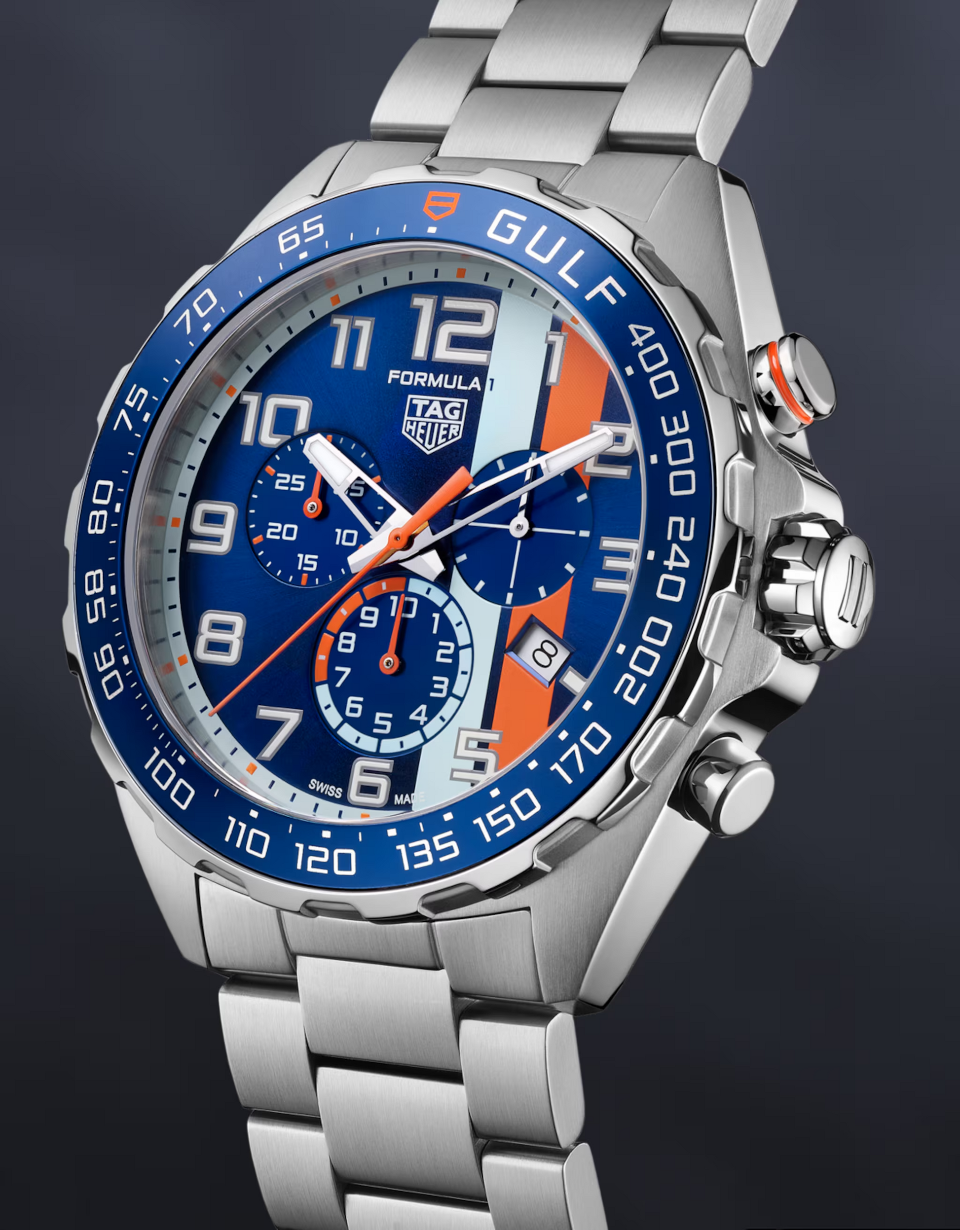 Unworn  Formula 1 Chronograph X Gulf, Stainless Steel, 43Mm, Ref# CAZ101AT.BA0842, Box & Papers