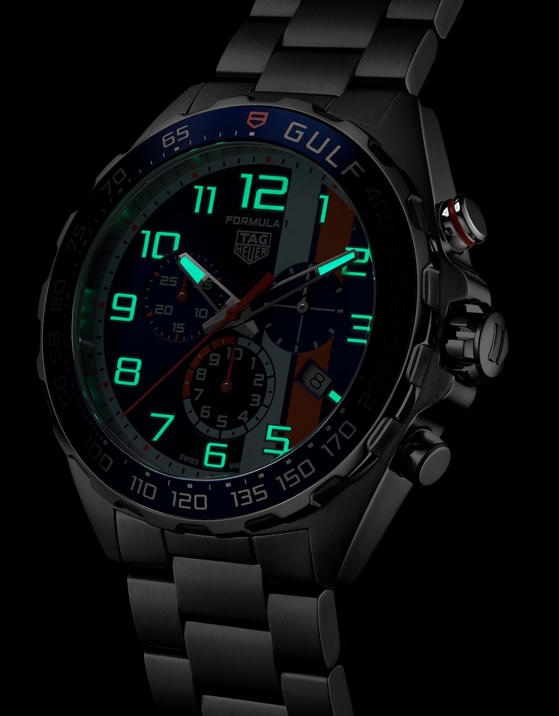 Unworn  Formula 1 Chronograph X Gulf, Stainless Steel, 43Mm, Ref# CAZ101AT.BA0842, Box & Papers