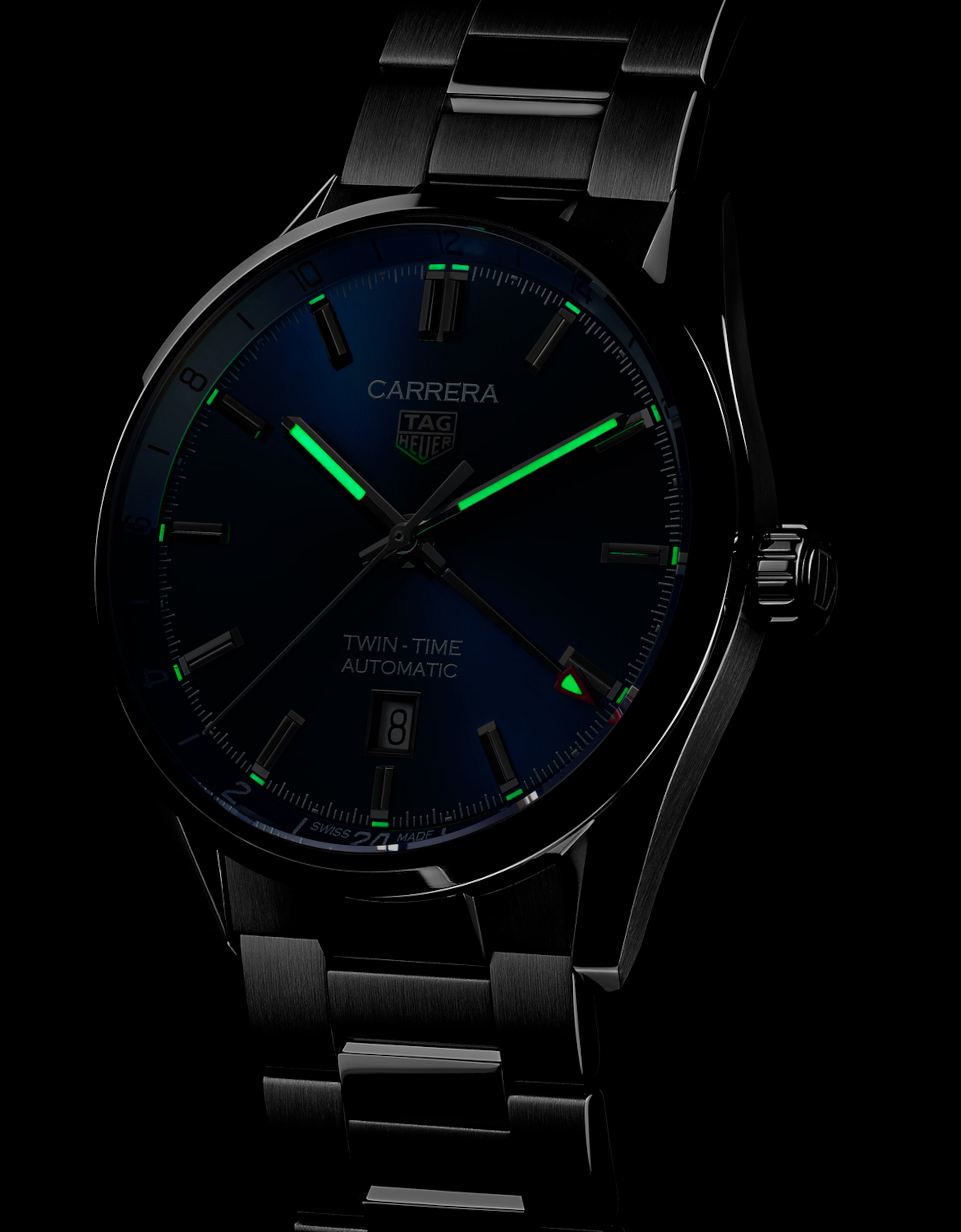 Unworn  Carrera Twin-Time Calibre 7 GMT, Stainless Steel, 41Mm, Ref# WBN201A.BA0640, Box & Papers