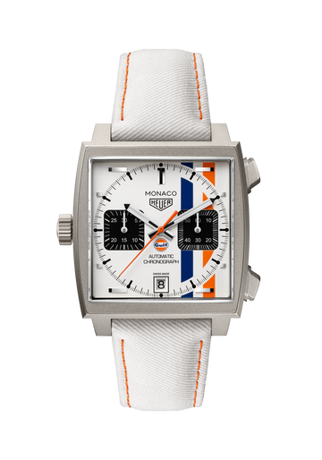 Unworn  Monaco Chronograph X Gulf Automatic, Titanium, 39Mm, Ref# CAW218G.EB0393, Box and Papers