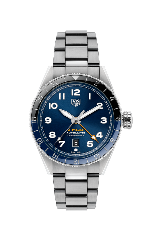 Unworn  Autavia COSC GMT, 42 Mm, Stainless Steel and Ceramic, Ref# WBE511A.BA0650, Box & Papers