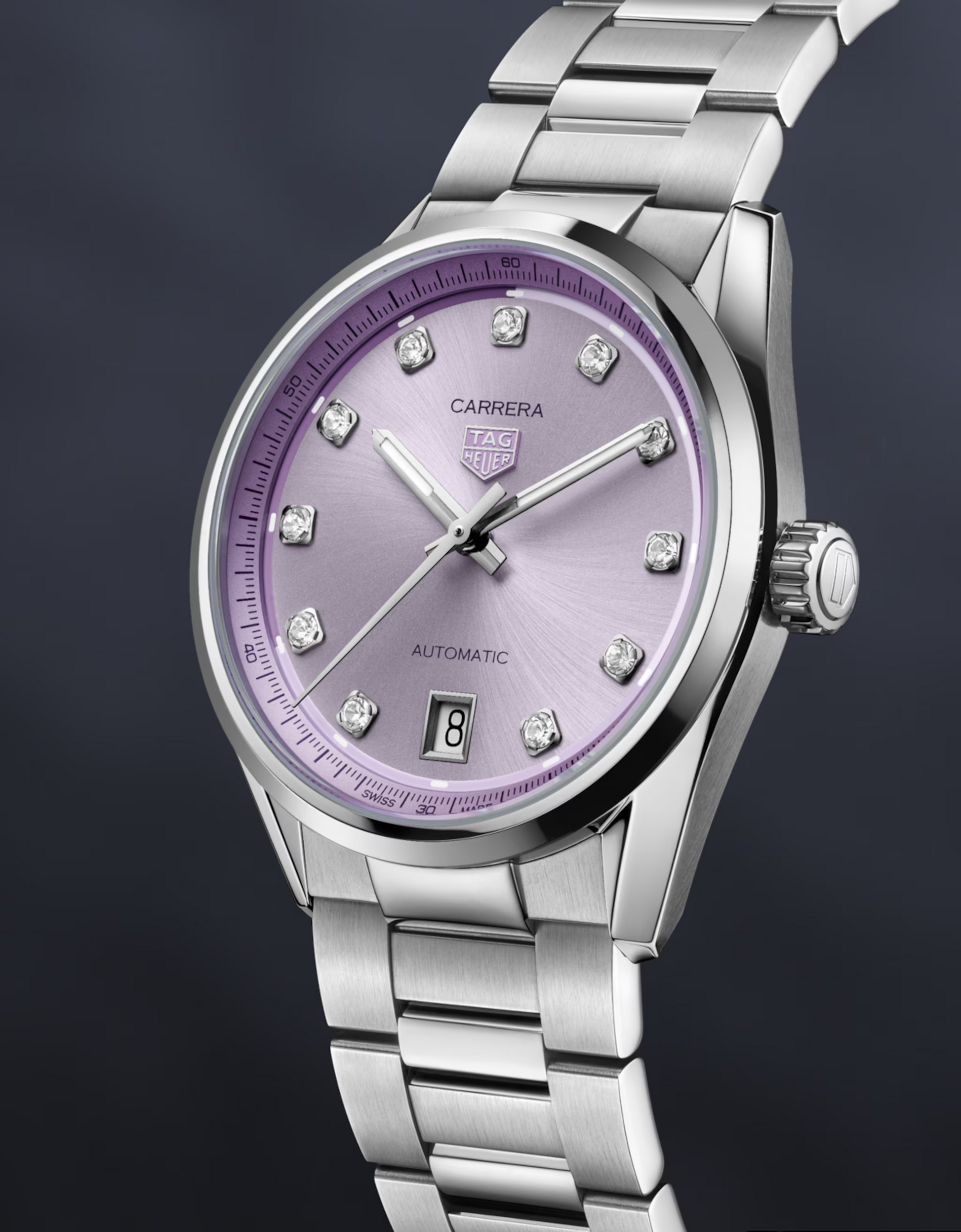 Unworn  Carrera Calibre 7 Date, Stainless Steel and Diamonds, 36Mm, Ref# WBN2319.BA0001, Box & Papers