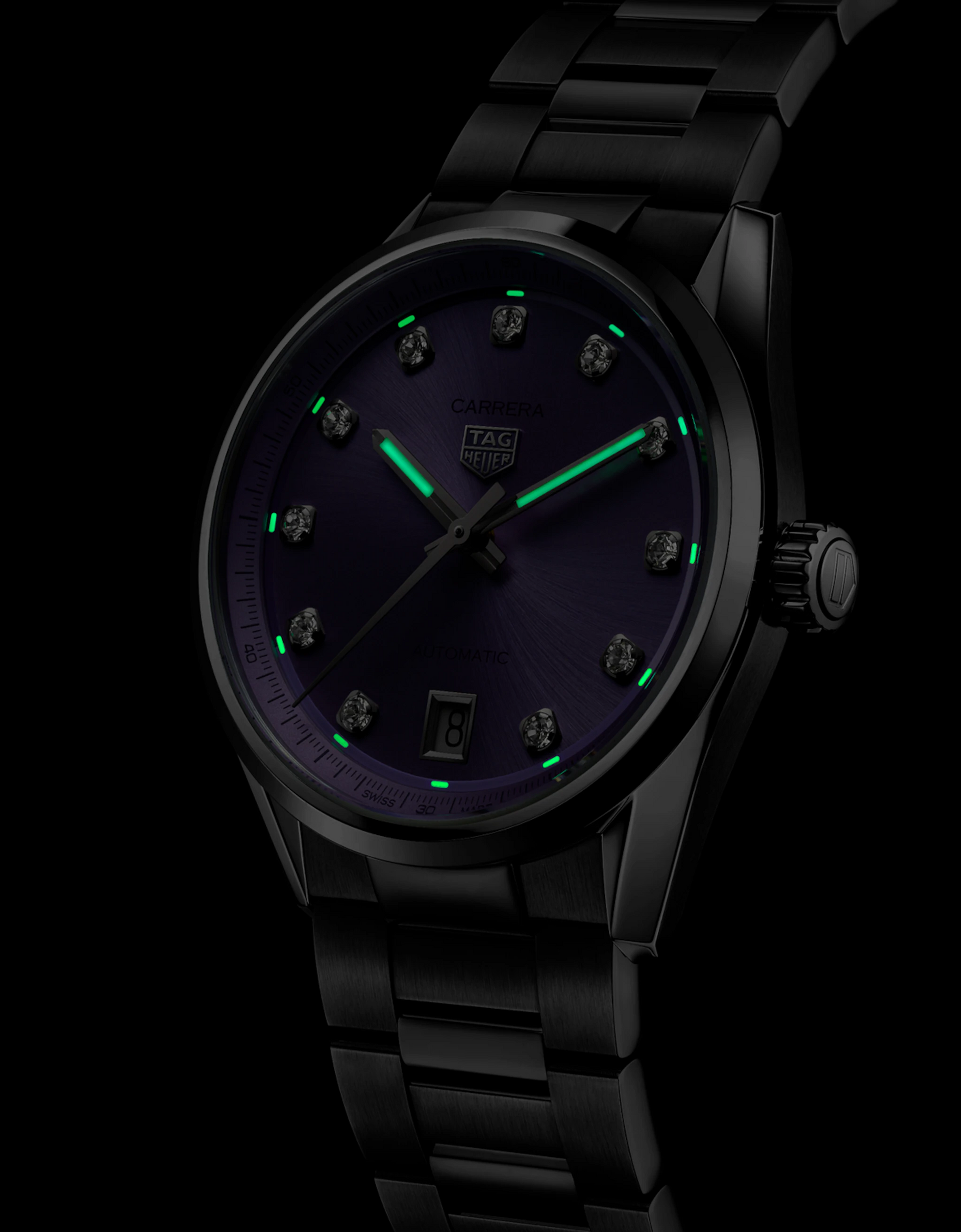 Unworn  Carrera Calibre 7 Date, Stainless Steel and Diamonds, 36Mm, Ref# WBN2319.BA0001, Box & Papers