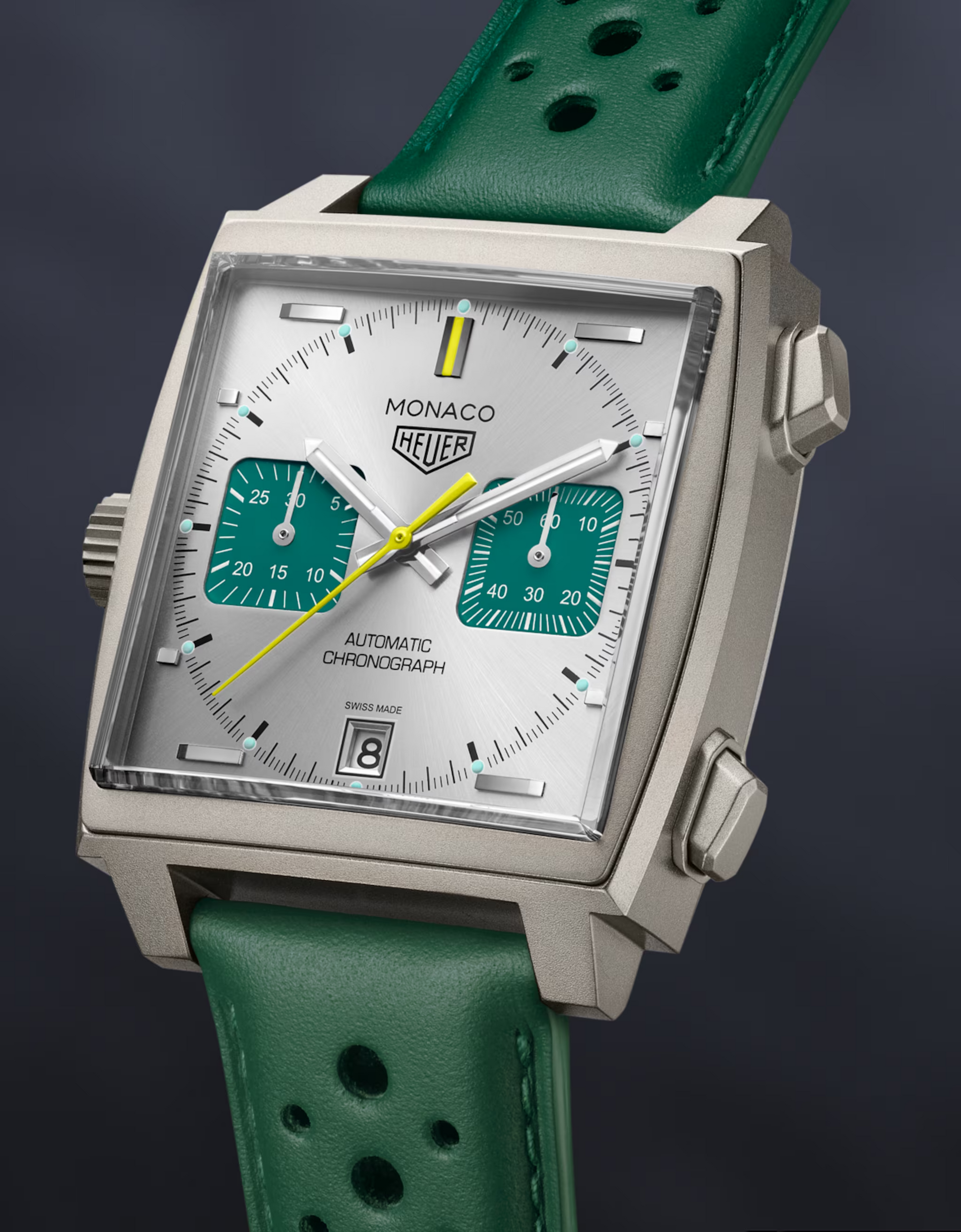 Unworn  Monaco Chronograph Racing Green Automatic, Titanium, 39Mm, Ref# CAW218E.FC6565, Box and Papers
