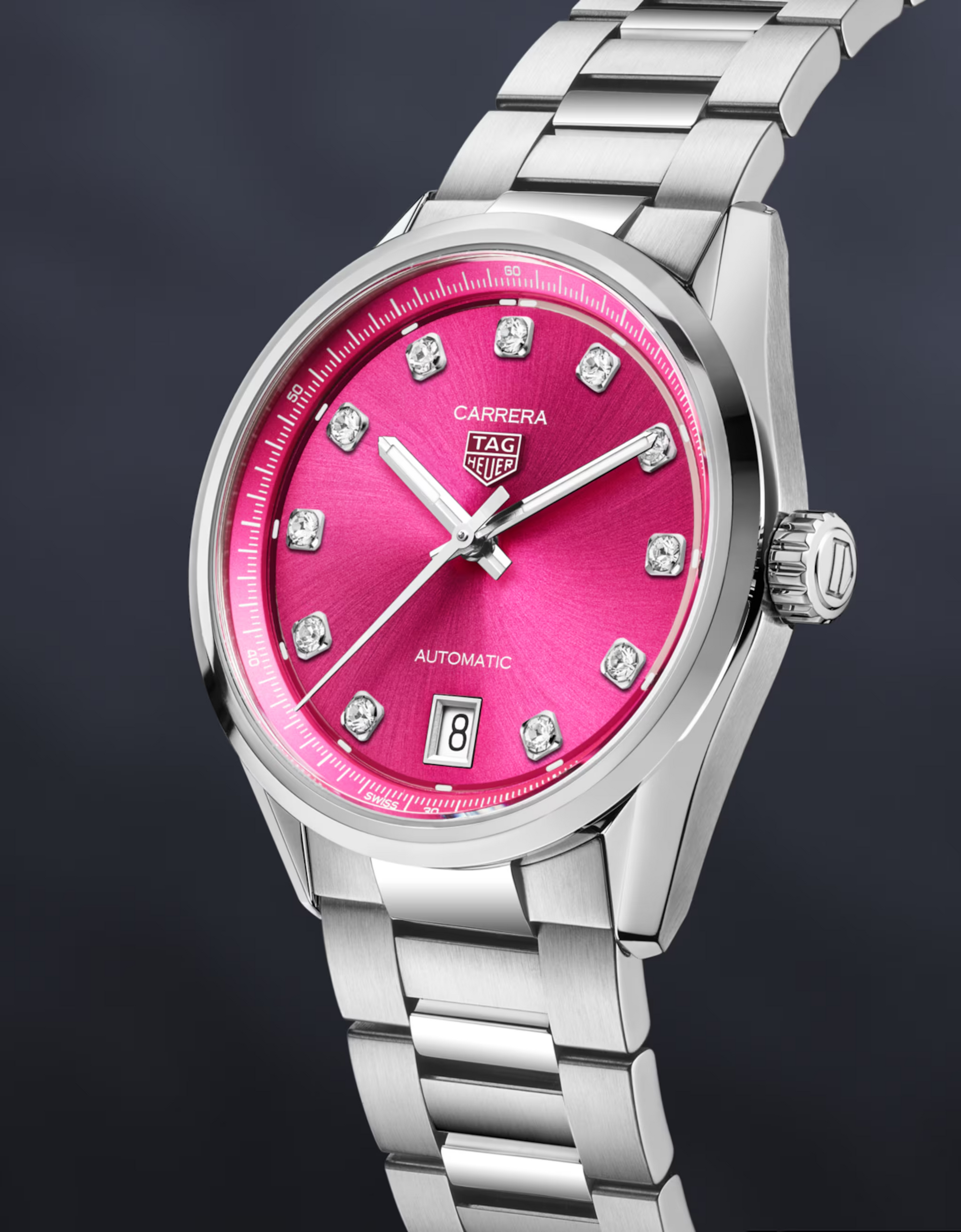 Unworn  Carrera Calibre 7 Date, Stainless Steel and Diamonds, 36Mm, Ref# WBN2318.BA0001, Box & Papers