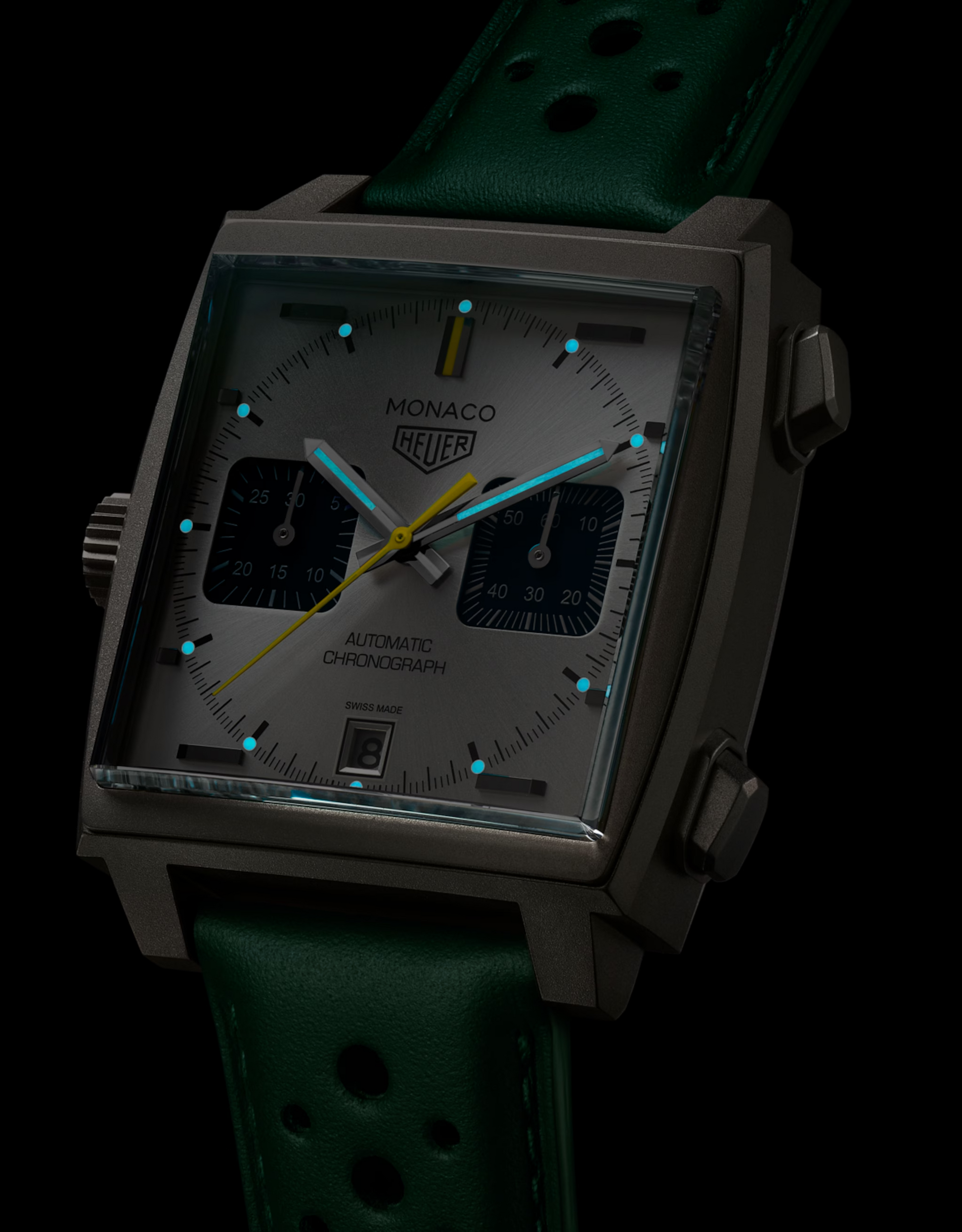 Unworn  Monaco Chronograph Racing Green Automatic, Titanium, 39Mm, Ref# CAW218E.FC6565, Box and Papers