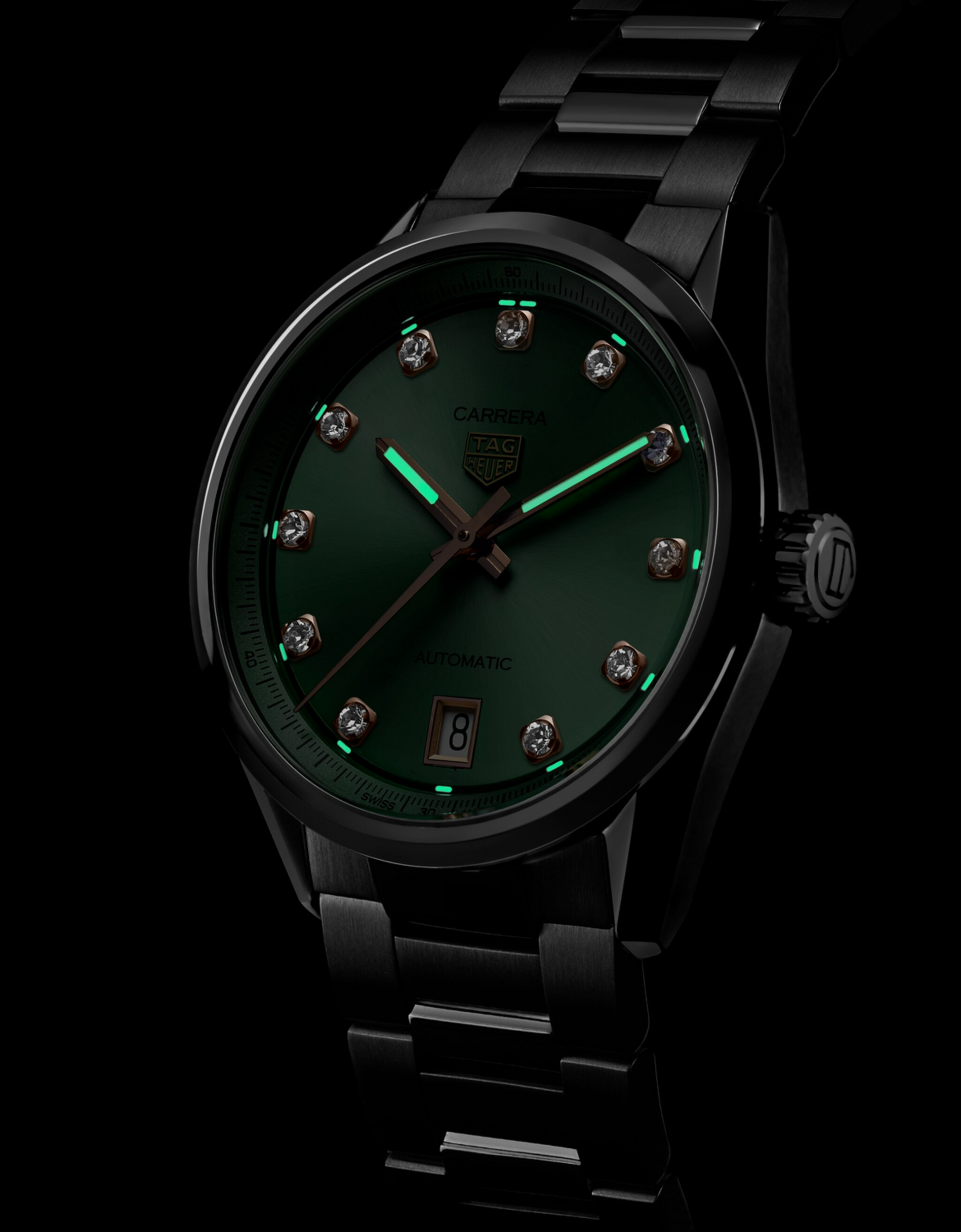 Unworn  Carrera Calibre 7 Date, Stainless Steel and Diamonds, 36Mm, Ref# WBN2317.BA0001, Box & Papers