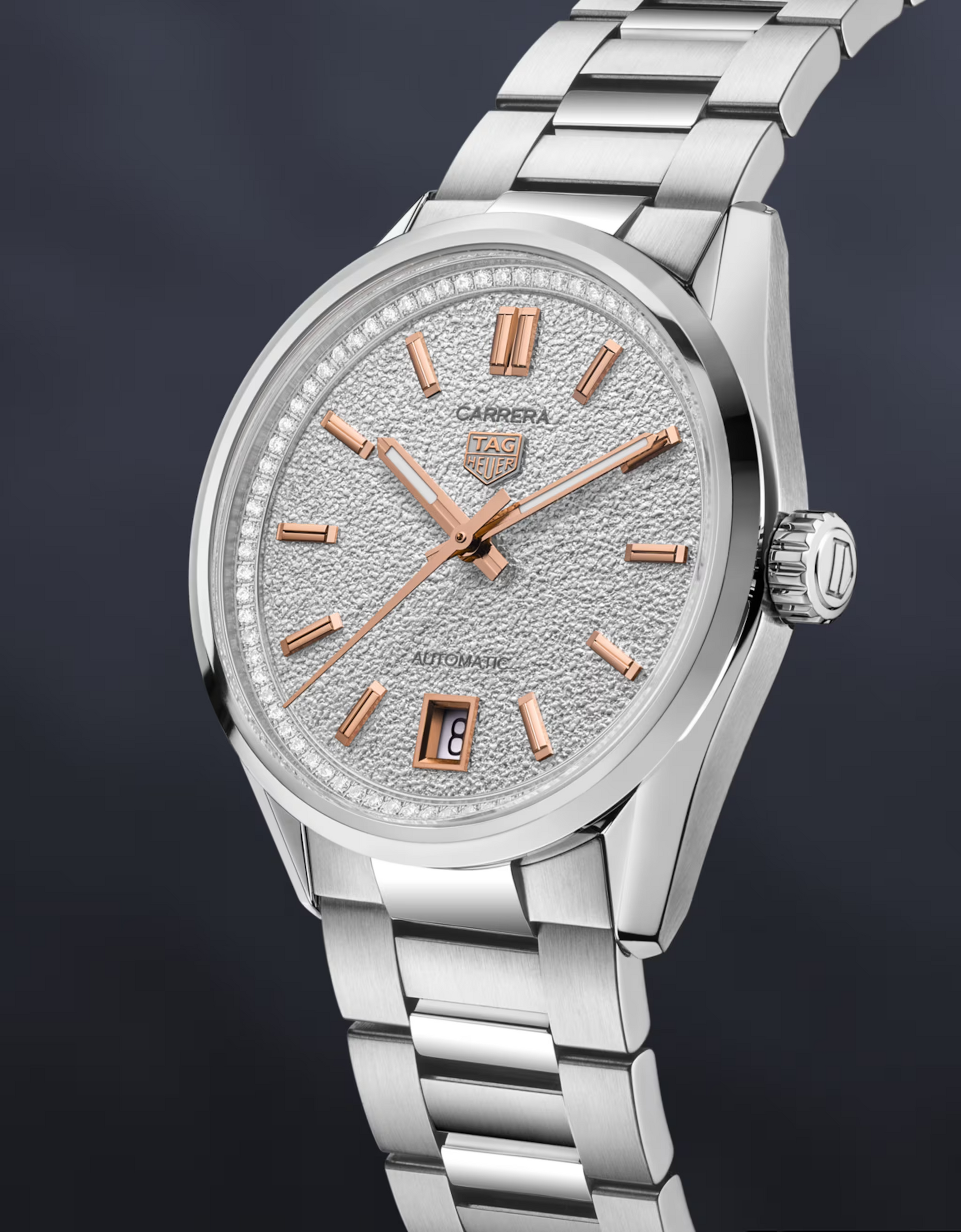 Unworn  Carrera Calibre 7 Date, Stainless Steel Set with Diamonds, 36Mm, Ref# WBN231B.BA0001, Box & Papers