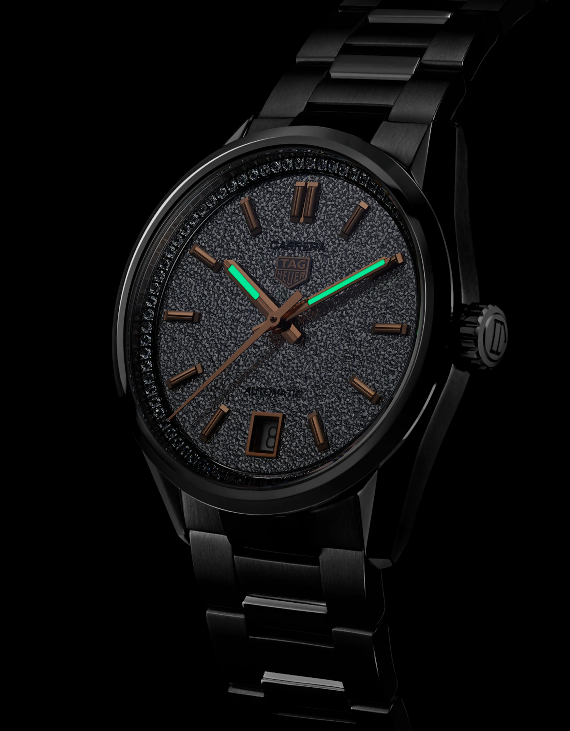 Unworn  Carrera Calibre 7 Date, Stainless Steel Set with Diamonds, 36Mm, Ref# WBN231B.BA0001, Box & Papers