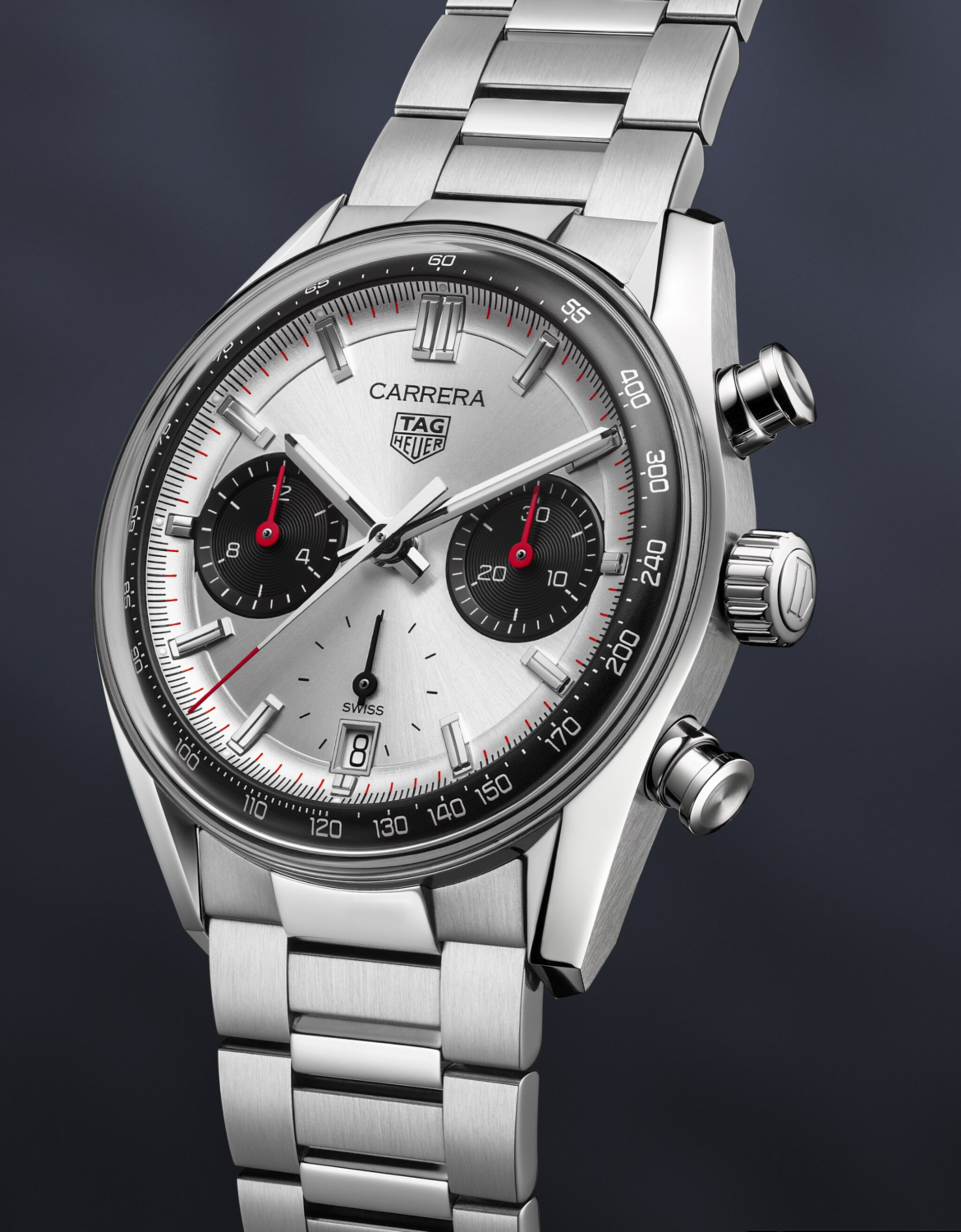 Unworn  Carrera Chronograph “Panda” Glassbox, Stainless Steel, 39Mm, Ref# CBS2216.BA0041, Box & Papers