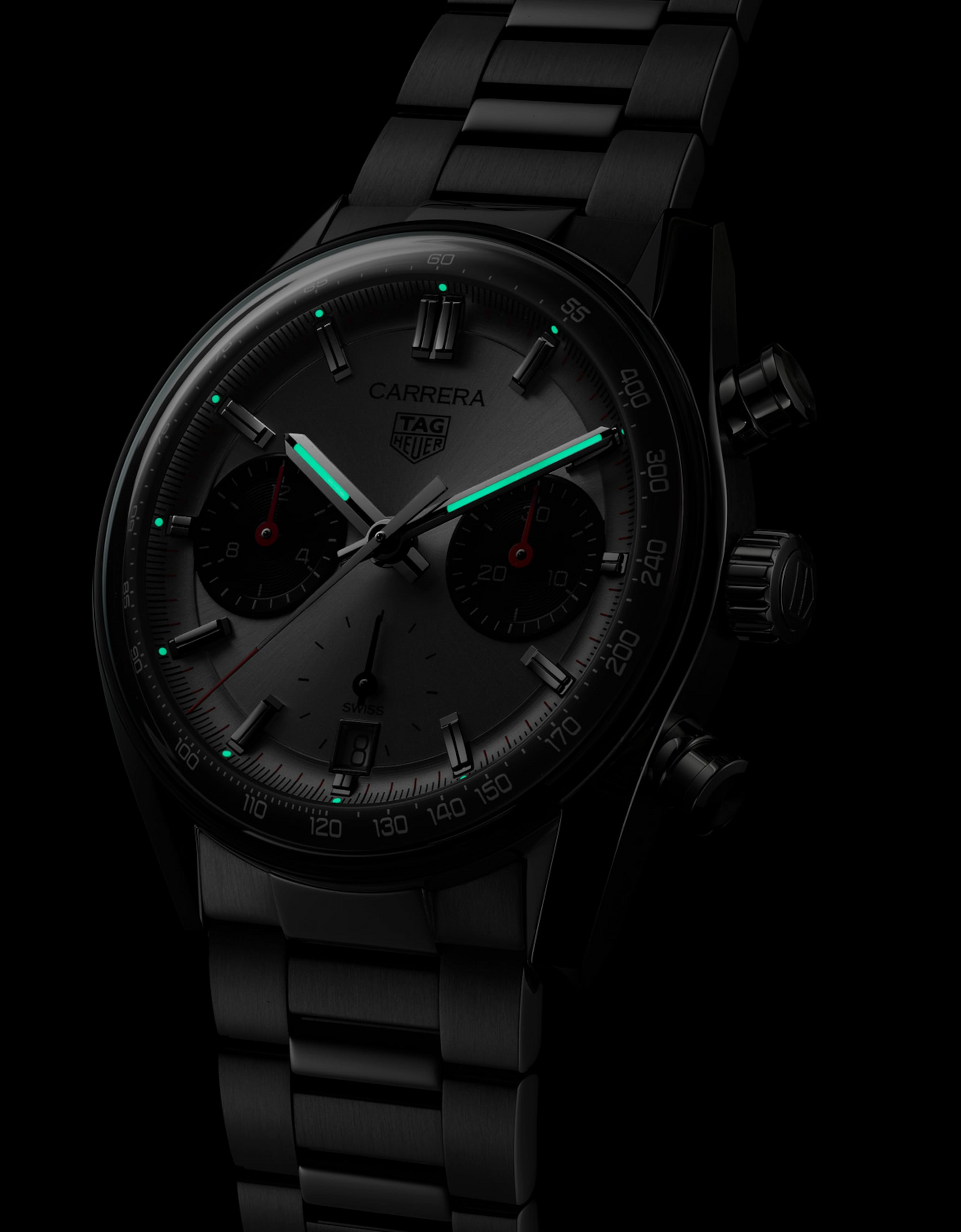 Unworn  Carrera Chronograph “Panda” Glassbox, Stainless Steel, 39Mm, Ref# CBS2216.BA0041, Box & Papers