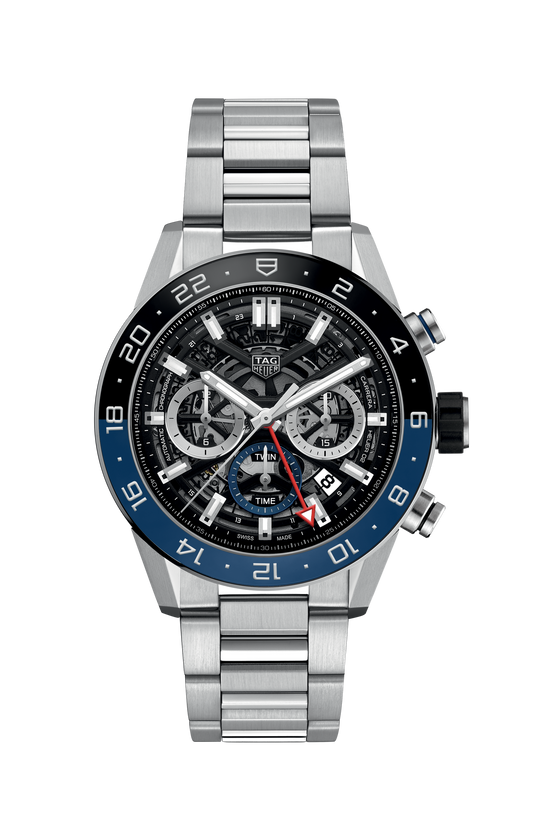 Unworn  Carrera Chronograph Twin-Time, Stainless Steel and Ceramic, 45Mm, Ref#Cbg2A1Z.Ba0658, Box & Papers